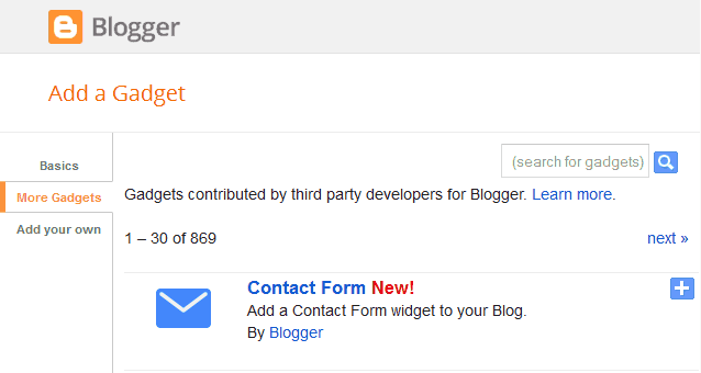 Blogger Contact Form Widget