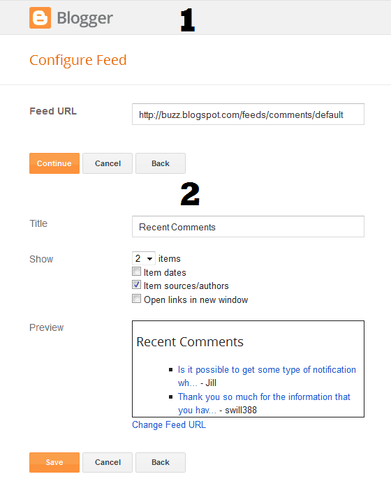 Blogger Comment Feed Widget