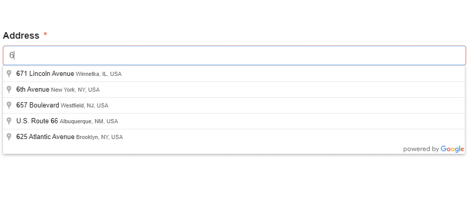 Google Maps autocompletes the address in a form field