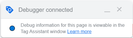 The Google Tag Manager debugger is connected to the newly open tab